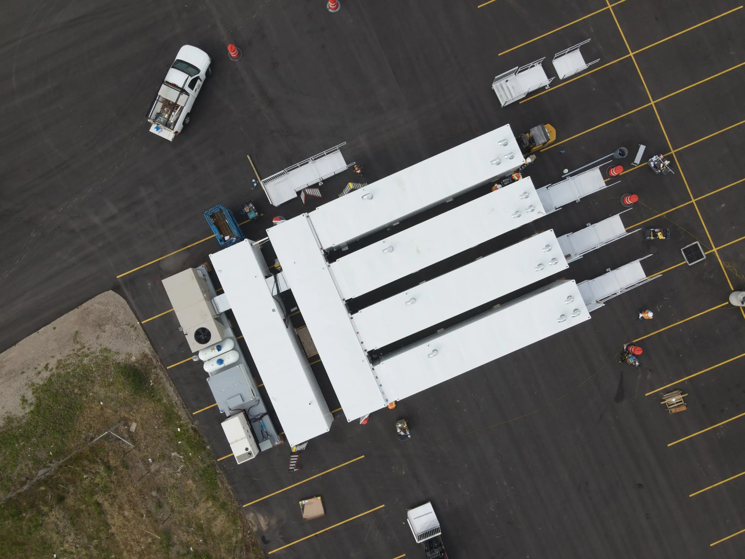 Vehicles parked in organized rows
