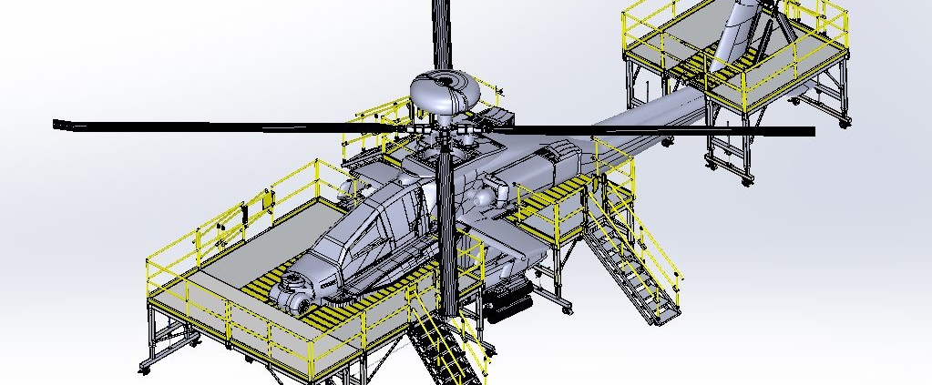 Detailed illustration of a complex mechanical or robotic structure with multiple articulated parts.