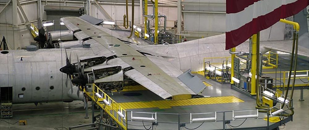 Airplane wing repair in progress