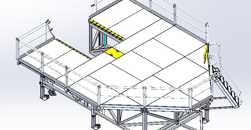 Industrial platform with safety railings