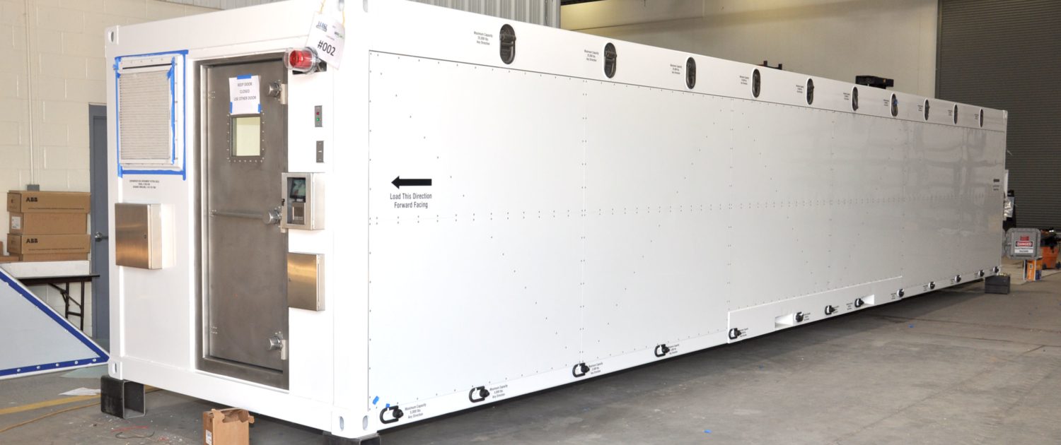 Large white industrial container indoors