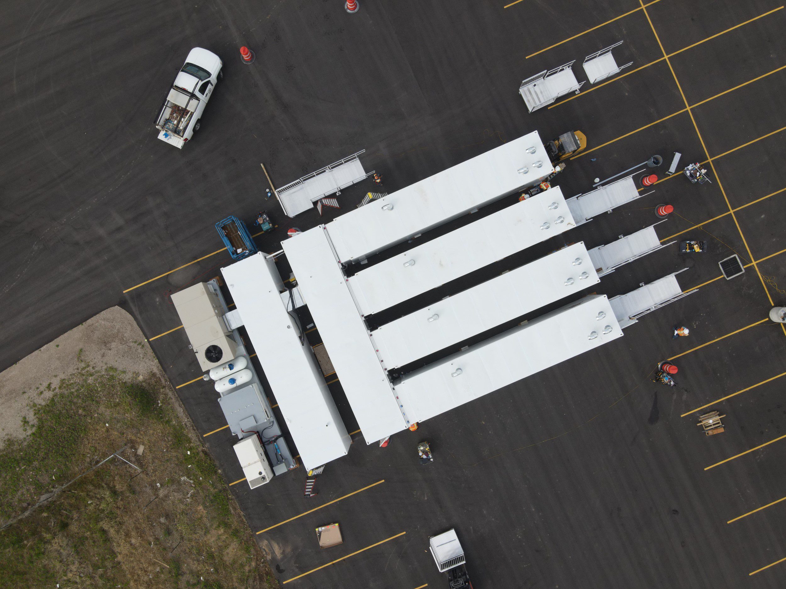 Vehicles parked in organized rows