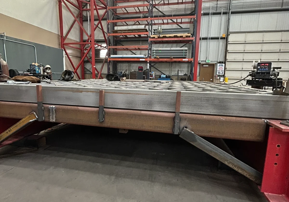 Industrial metal platform in a warehouse.