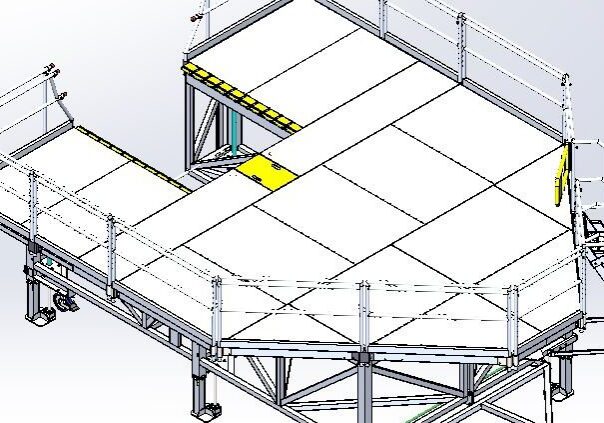 Industrial platform with safety railings