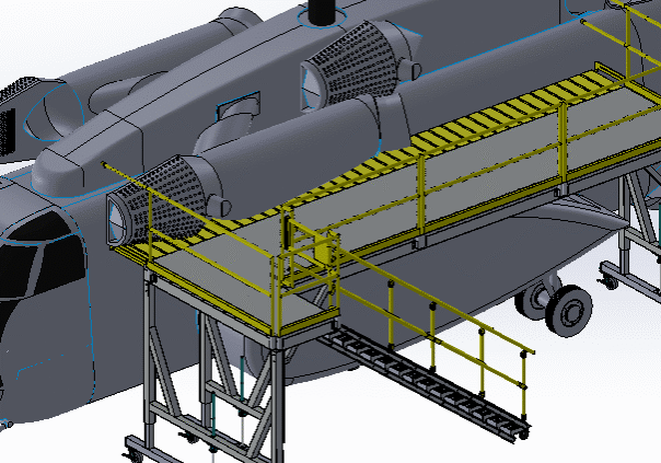 Industrial work platform with aircraft